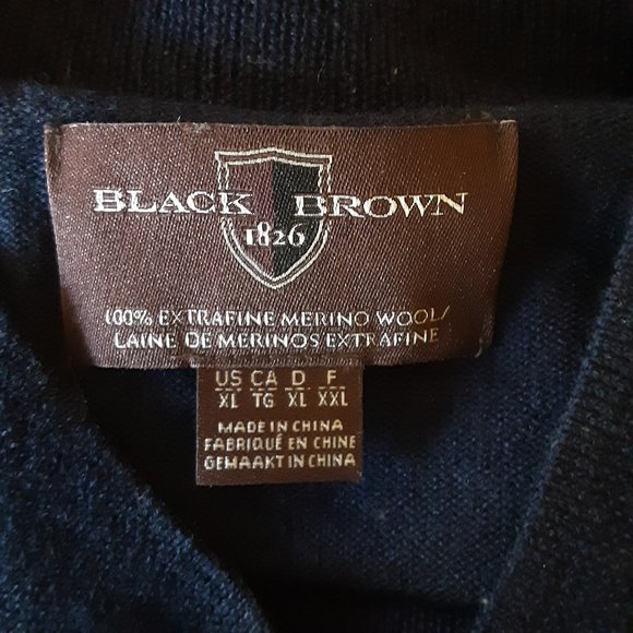 Black Brown 1826  Men's Navy Blue Mock Neck 100% Merino Wool Sweater Size XL - Picture 12 of 15